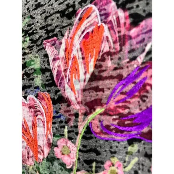 Retro Floral Tshirt L Gray Boho Hippie Indie Folk Chic Western Classic Preppy - Picture 4 of 9